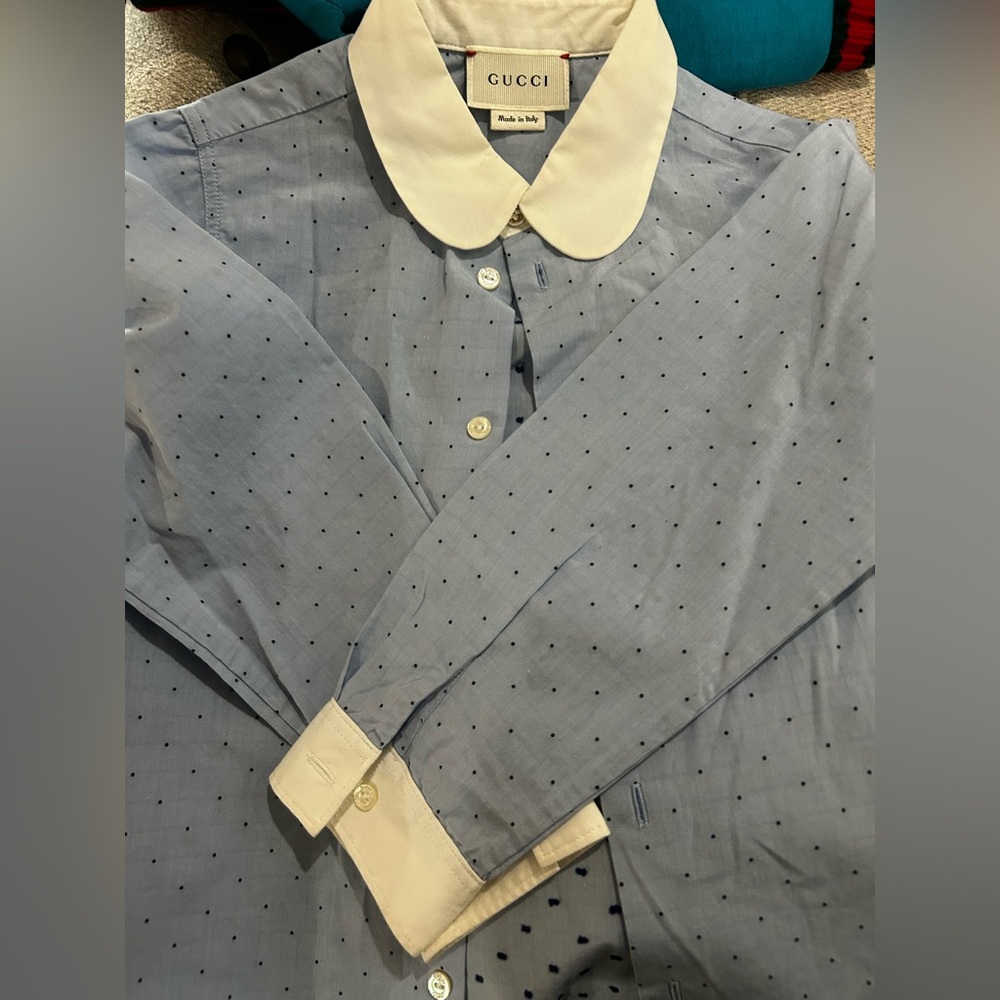 Gucci kids Light Blue Shirt with Navy Dots